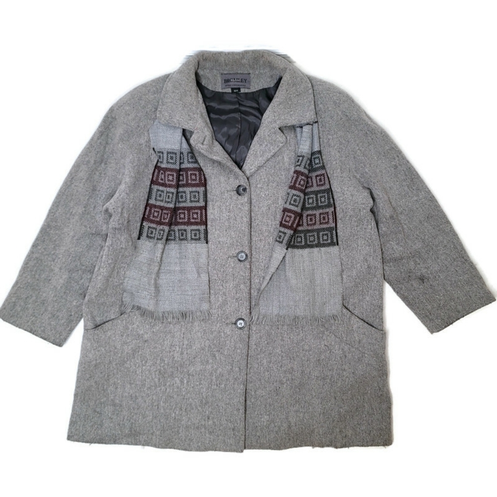Bromley collection gray wool blend jacket with scarf size 18 women's. - Picture 1 of 7